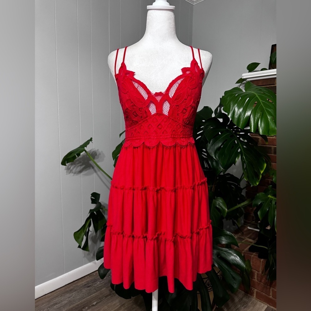 Zenana Outfitters Red Lace-Tiered Mini Dress